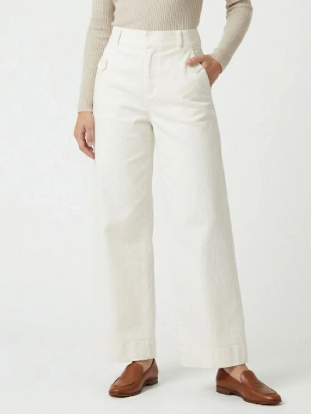 Spanx White Stretch Twill Cropped Wide Leg Pants Medium Petite